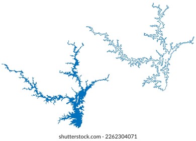 Lake Hartwell Reservoir (United States of America, North America, us, usa, South Carolina) map vector illustration, scribble sketch Hartwell Dam map