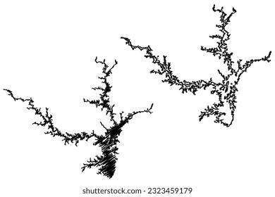 Lake Hartwell Reservoir (United States of America, North America, us, usa, South Carolina) map vector illustration, scribble sketch Hartwell Dam map