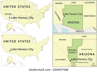 Lake Havasu City location on USA, Arizona state and Mohave County map