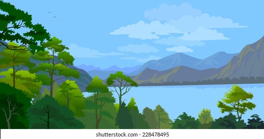 Lake, hills and forest