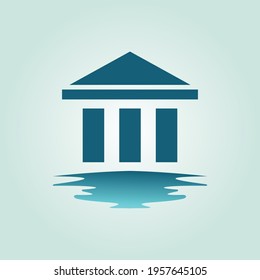 Lake home. Vacation logo. Reflection design. Travel holiday symbol