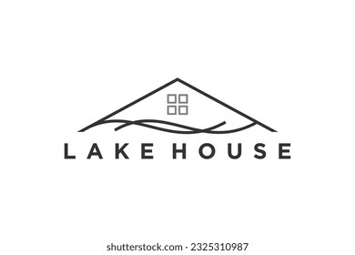 Lake house roof logo property design icon symbol line style