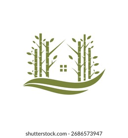 Lake, house and tree logo design vector
