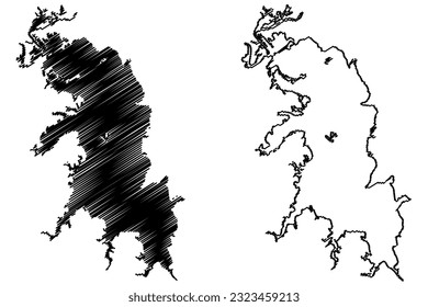 Lake Hugo Reservoir (United States of America, North America, us, usa, Oklahoma) map vector illustration, scribble sketch Hugo Dam map