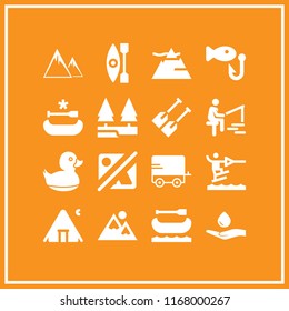 lake icon. 16 lake vector set. kayak, oars, landscape and mountain icons for web and design about lake theme