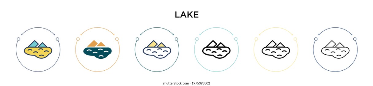 Lake icon in filled, thin line, outline and stroke style. Vector illustration of two colored and black lake vector icons designs can be used for mobile, ui, web