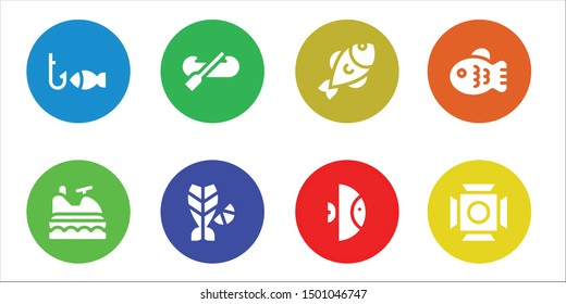 lake icon set. 8 filled lake icons.  Simple modern icons about  - Fishing, Jet ski, Kayak, Fish, Scenic Illumination