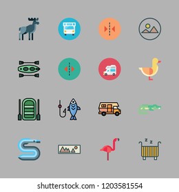 lake icon set. vector set about eel, caravan, inflatable boat and cradle icons set.