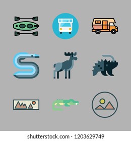 lake icon set. vector set about caravan, moose, landscape and eel icons set.