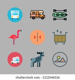 lake icon set. vector set about cradle, moose, flamingo and caravan icons set.