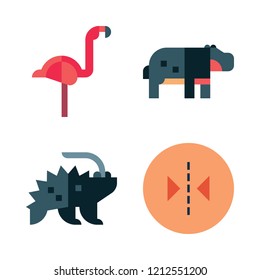 lake icon set. vector set about porcupine, reflection, flamingo and hippopotamus icons set.