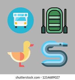 lake icon set. vector set about duck, eel, inflatable boat and caravan icons set.