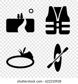 Lake icons set. set of 4 lake filled icons such as pond, rowing, life vest