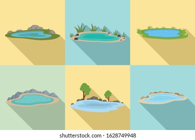 Lake icons set. Flat set of lake vector icons for web design