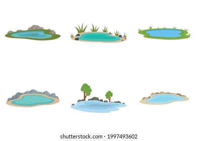 Lake icons set. Flat set of lake vector icons isolated on white background