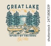 lake illustration canoe graphic camping design forest badge camp fire vintage outdoor