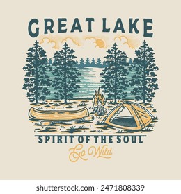 lake illustration canoe graphic camping design forest badge camp fire vintage outdoor