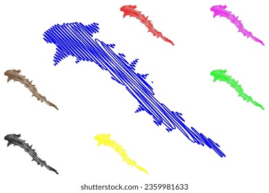 Lake Kara-Suu (Kyrgyzstan, Kyrgyz Republic) map vector illustration, scribble sketch Kara Suu or Kapacyy map
