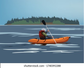 Lake Kayaking on illustration graphic vector