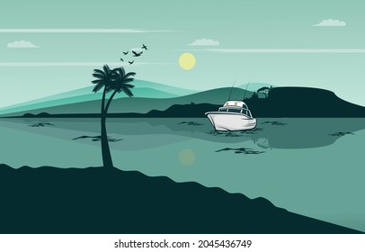 Lake landscape design illustration vector eps format , suitable for your design needs, logo, illustration, animation, etc.