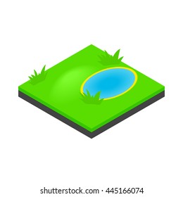Lake landscape icon in isometric 3d style isolated on white background. Nature symbol