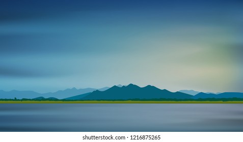 Lake landscape and mountain graphic vector
