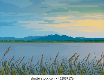 lake landscape and mountain graphic vector