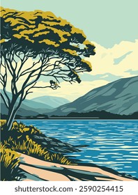 Lake Landscape with Tree: Serene Nature Scene vector illustration