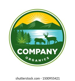 Lake Landscapes with deer, organic logo, nature