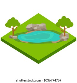 The lake and the lawn. Element for Garden Landscape Leisure and Recreation for Family. Vector illustration