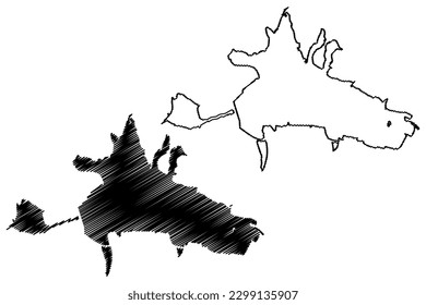 Lake Liptovska Mara and Besenova reservoir (Slovakia, Slovak Republic) map vector illustration, scribble sketch Bešeňová and Liptovská Mara priehrada map