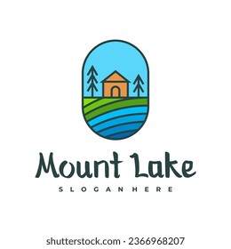 Plantilla de diseño del logotipo del lago. Ilustración vectorial de Mount Lake. Diseño de placa.