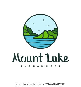 Lake logo design template. Mount Lake vector illustration. Badge design.