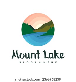 Design-Vorlage für das Logo des Sees. Monte Lake Vektorgrafik. Badge Design.