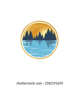logo del lago y diseño de vectores de monedas de oro