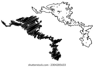 Lake Lough Corrib (Republic of Ireland) map vector illustration, scribble sketch Loch Coirib map