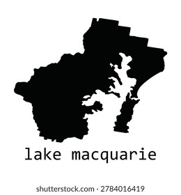 Lake Macquarie Map Silhouette Vector Illustration, Black Regional Outline Isolated on White Background