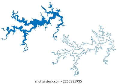 Lake Mark Twain Reservoir (United States of America, North America, us, usa, Missouri) map vector illustration, scribble sketch Clarence Cannon or Joanna Dam map