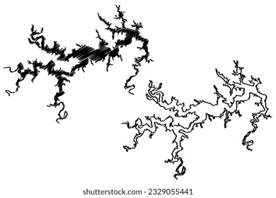 Lake Mark Twain Reservoir (United States of America, North America, us, usa, Missouri) map vector illustration, scribble sketch Clarence Cannon or Joanna Dam map