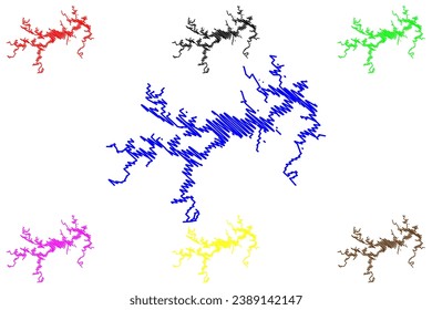 Lake Mark Twain Reservoir (United States of America, North America, us, usa, Missouri) map vector illustration, scribble sketch Clarence Cannon or Joanna Dam map