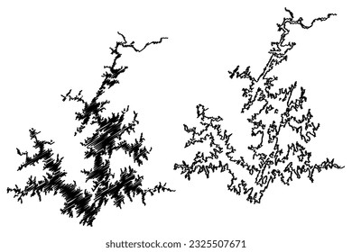 Lake Martin Reservoir (United States of America, North America, us, usa, Alabama) map vector illustration, scribble sketch Martin Dam map