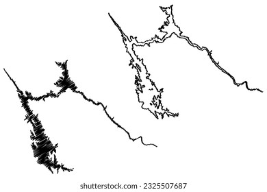 Lake McClure Reservoir (United States of America, North America, us, usa, California) map vector illustration, scribble sketch New Exchequer Dam map