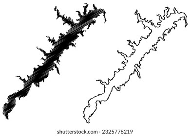 Lake Meredith Reservoir (United States of America, North America, us, usa, Texas) map vector illustration, scribble sketch Sanford Dam map