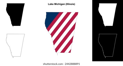 Lake Michigan county (Illinois) outline map set