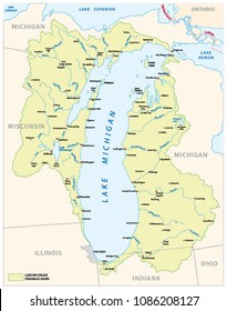 Lake Michigan Drainage Basin Vector Map