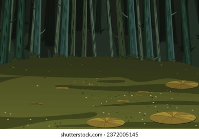 Lake in the middle of the forest and trees, landscape, vector