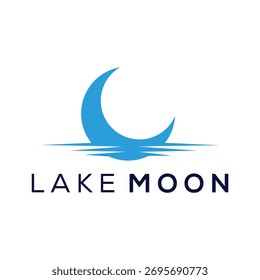 lake and moon logo design template