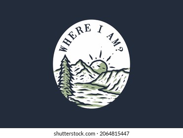 Lake and mountain illustration drawing design