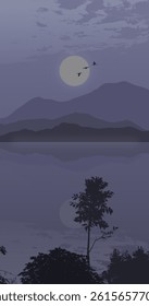 lake mountain and moon wallpaper
