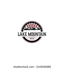 Lake mountain sunrise vintage logo design